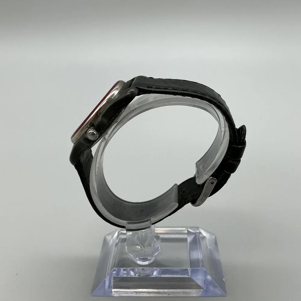 Swiss Army Mens Watch 33mm White Dial Black Leather Red Bezel New Battery
